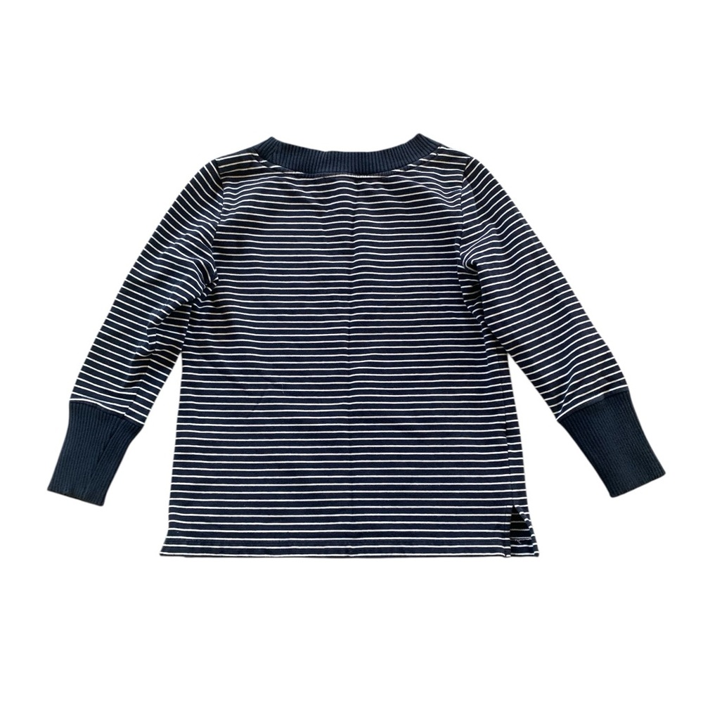Talbots Navy Stripe Knit Top Small Coastal Grandma Ribbed Trim Pocket Preppy - Picture 5 of 6